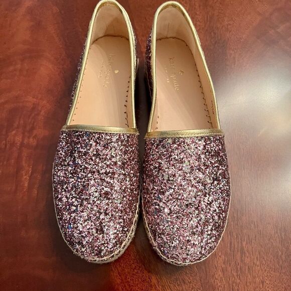 NWOB Kate Spade Linds Too Rose Gold Multi Glitter Espadrilles Flats Shoes 7.5 - Picture 3 of 6